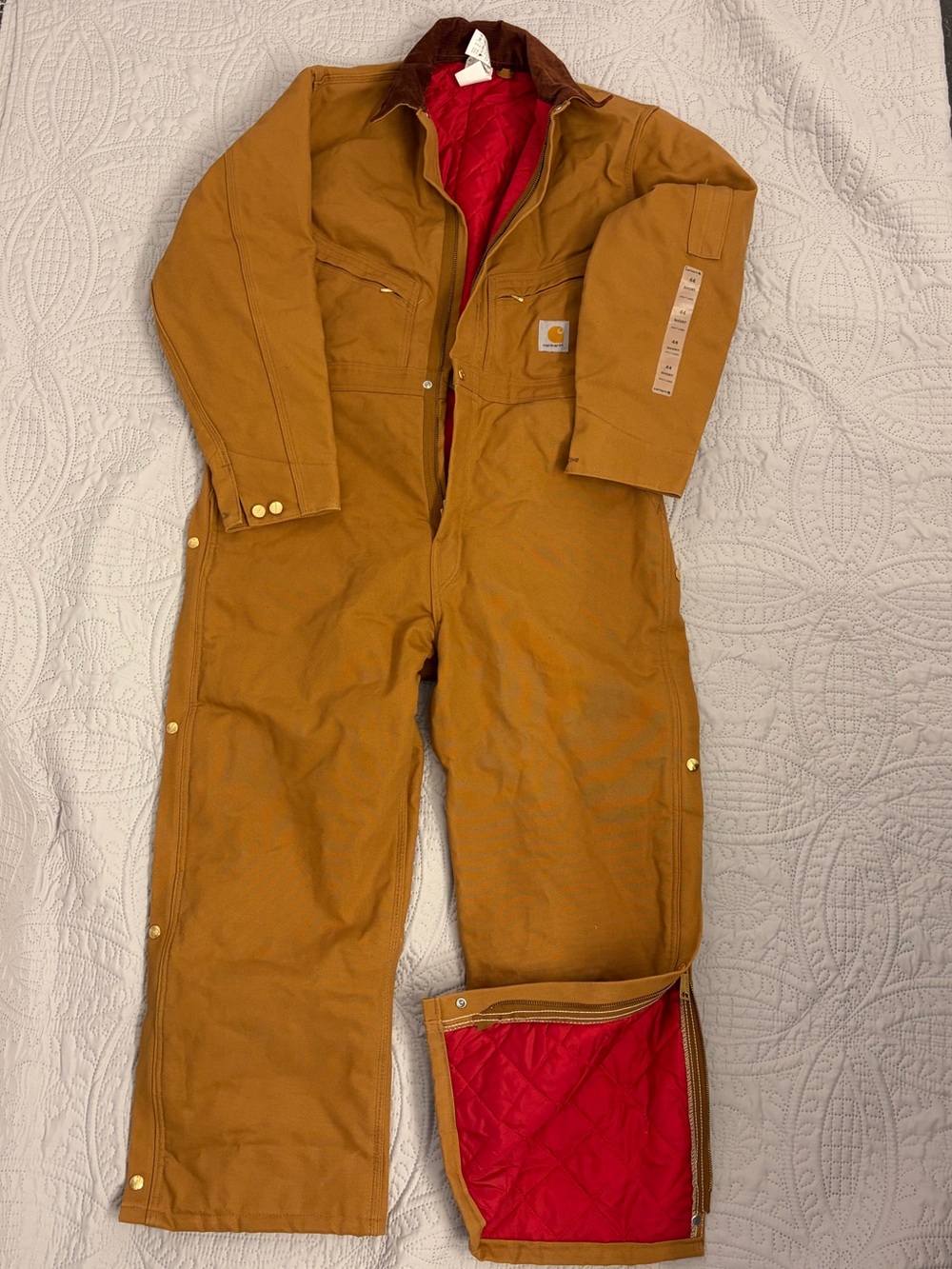 Carhartt Mens Brown Quilt Lined Duck Coveralls 44 short